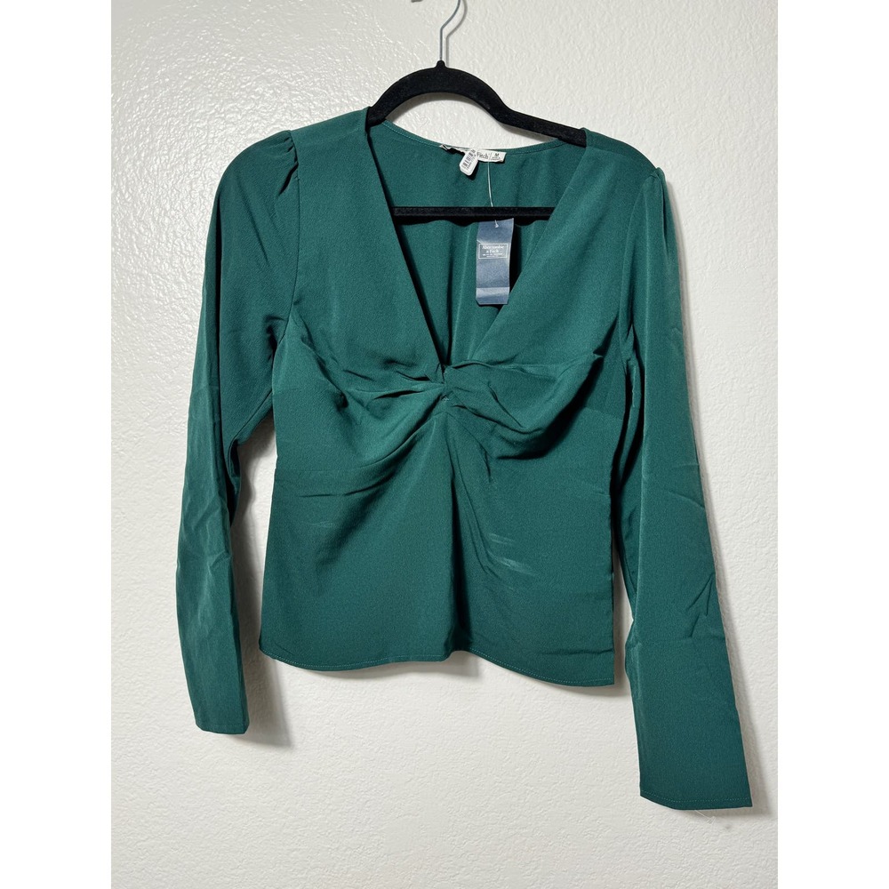 Abercrombie & Fitch Emerald Green Long Sleeve Twist Front Blouse